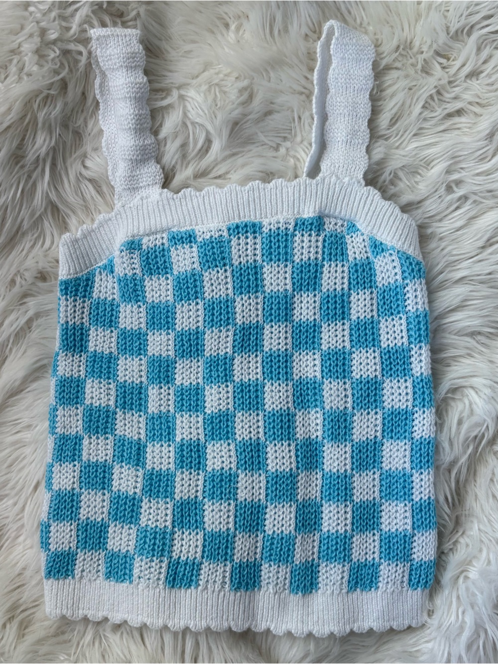 Old Navy White and Light Blue Checkered Knit Tank